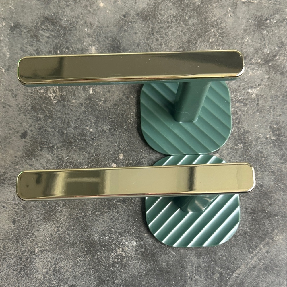 Gold & green self adhesive toilet paper holder or hat holder